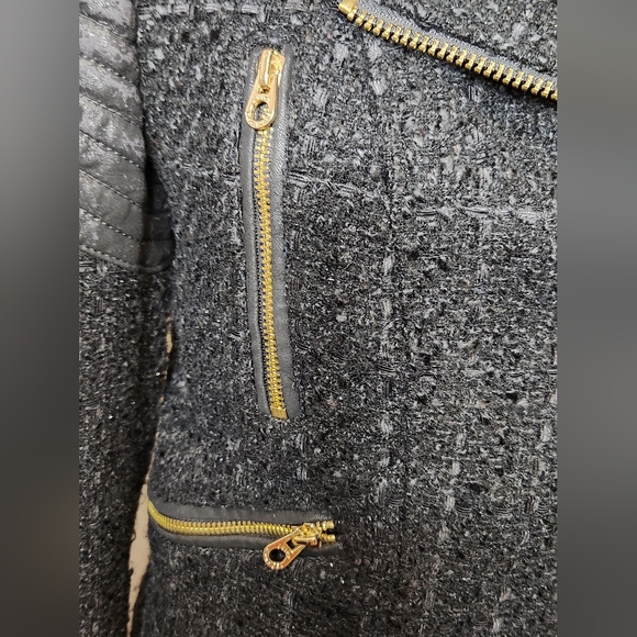 Juicy Couture Black Tweed Moto Jacket with Gold Zippers And Pink Quilted Lining. - Picture 6 of 15